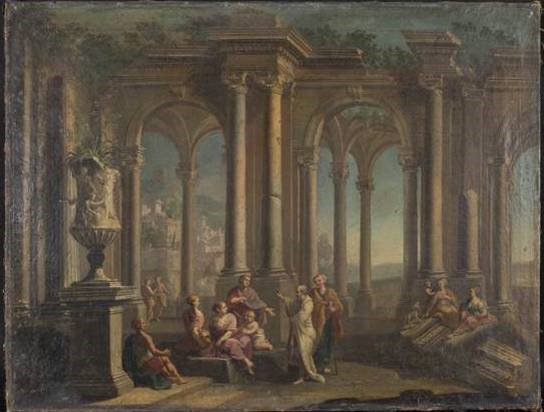 Scena rodzajowa na tle antycznych ruin.