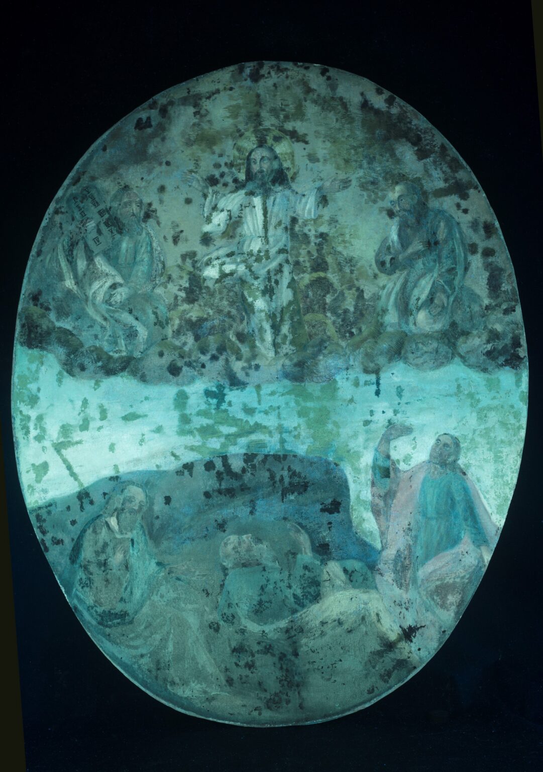 Przemienienie Pańskie. Lico obrazu w świetle UV. Stan po konserwacji.
