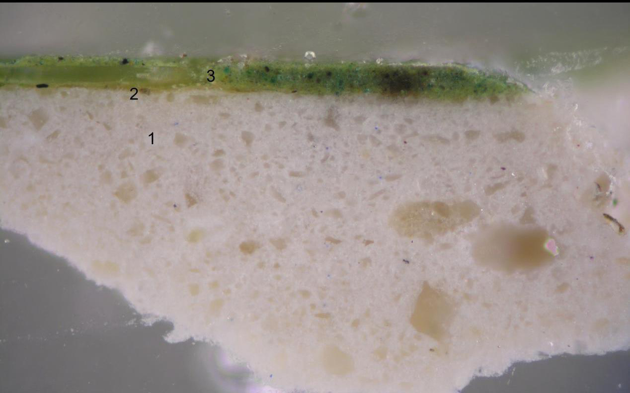 Warstwa malarska zielona wraz z zaprawą