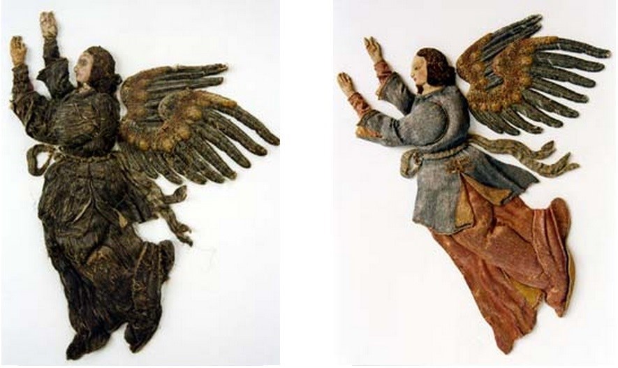 Anioł z chorągwi procesyjnej z przedstawieniem Matki Bożej Różańcowej - Polska XVII w. - wym: 48,5 cm x 38 cm Muzeum Narodowe w Warszawie