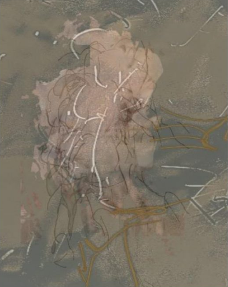 BEZ TYTUŁU, 2019, technika własna, papier, 70 x 45 cm