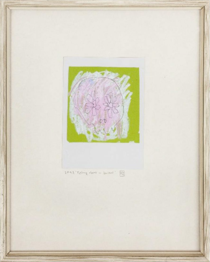 PIĘKNY OBRAZ O ŚMIERCI, 2012, collage, pastele olejne, ołówek, papier, 15 x 11 cm