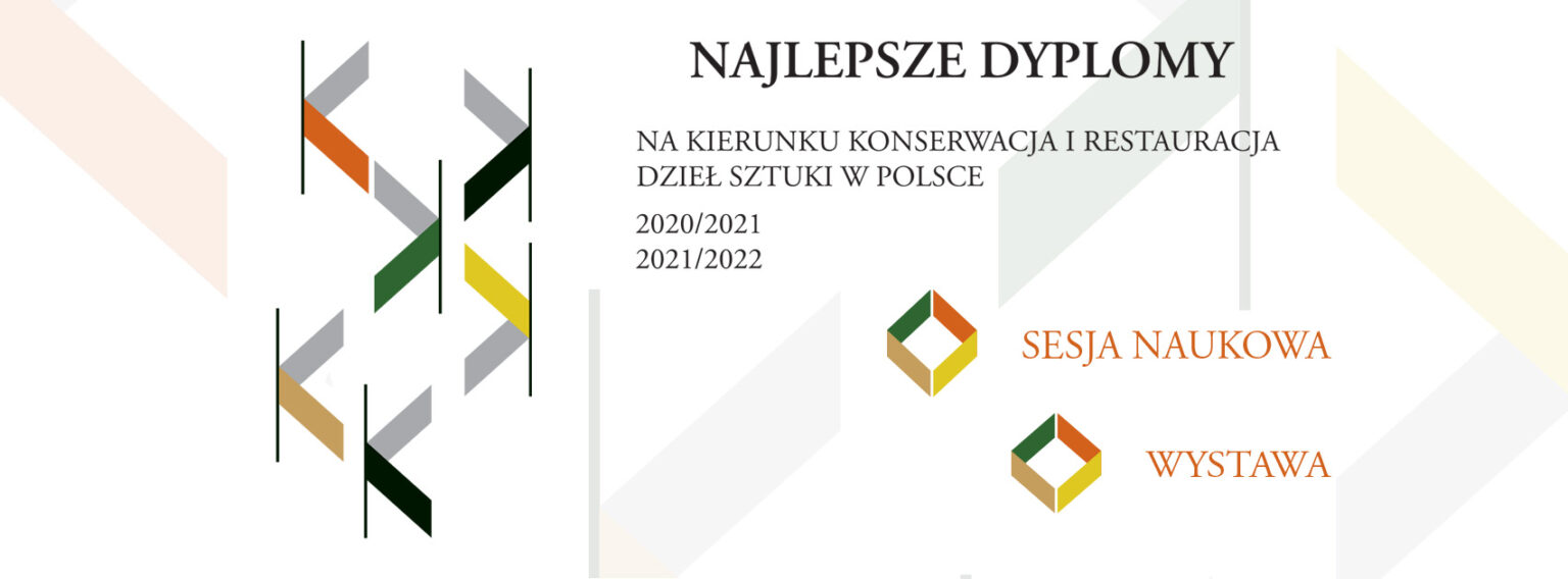 plakat wystawy. Sześcian o kolorowych ścianach, zielonej, żółtej, beżowej i pomarańczowej. Czarne napisy na białym tle.