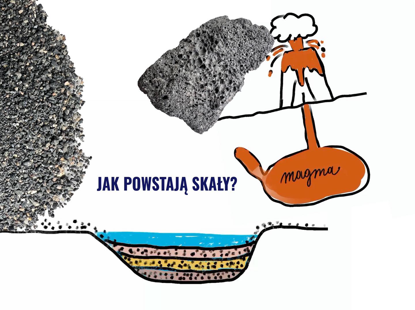 Zdjęcie przedstawia kolaż różnorodnych zbliżeń tekstur kamieni o różnych kolorach i wzorach oraz rysunków