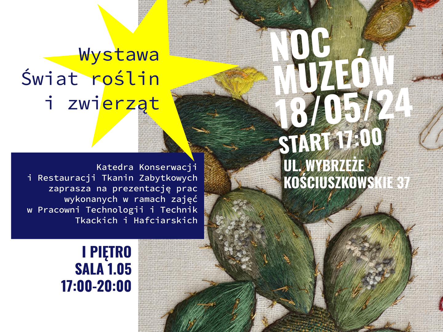 Kolaż zdjęć i napisów opisujących wydarzenie Nocy Muzeów