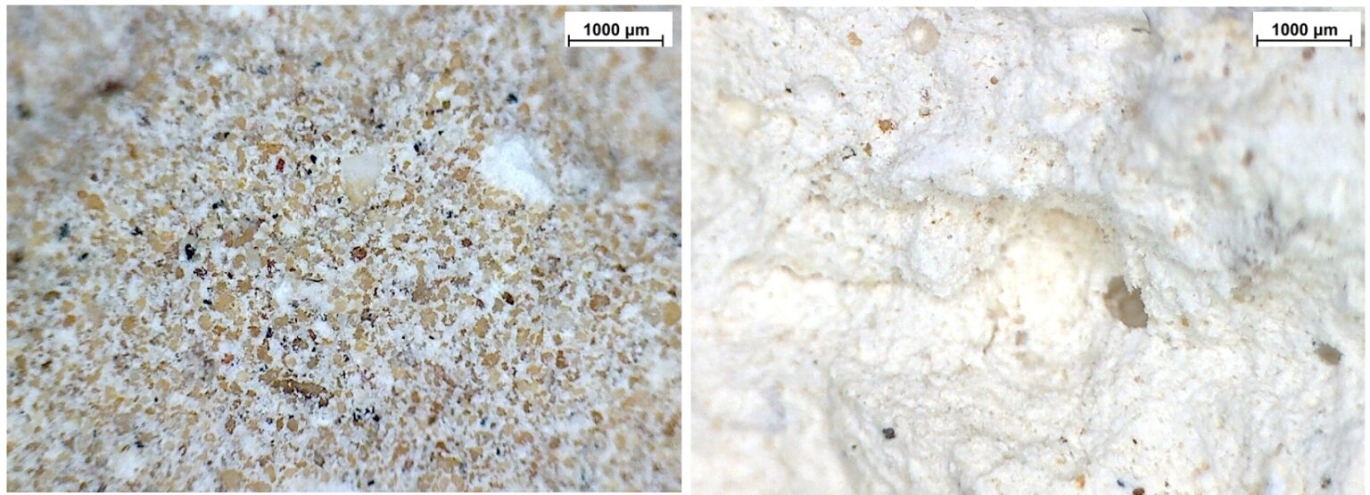"Kratka" odciśnięta w świeżej zaprawie przygotowawczej w celu zwiększenia przyczepności tynku. Nekropola w Tyrze, 4-5 w.