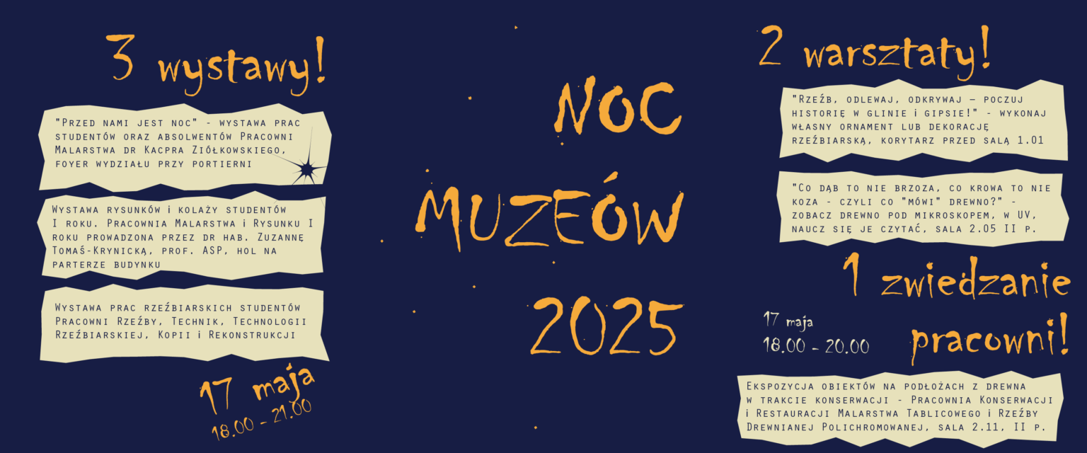 plakat wydarzenia, żółte litery na granatowym tle