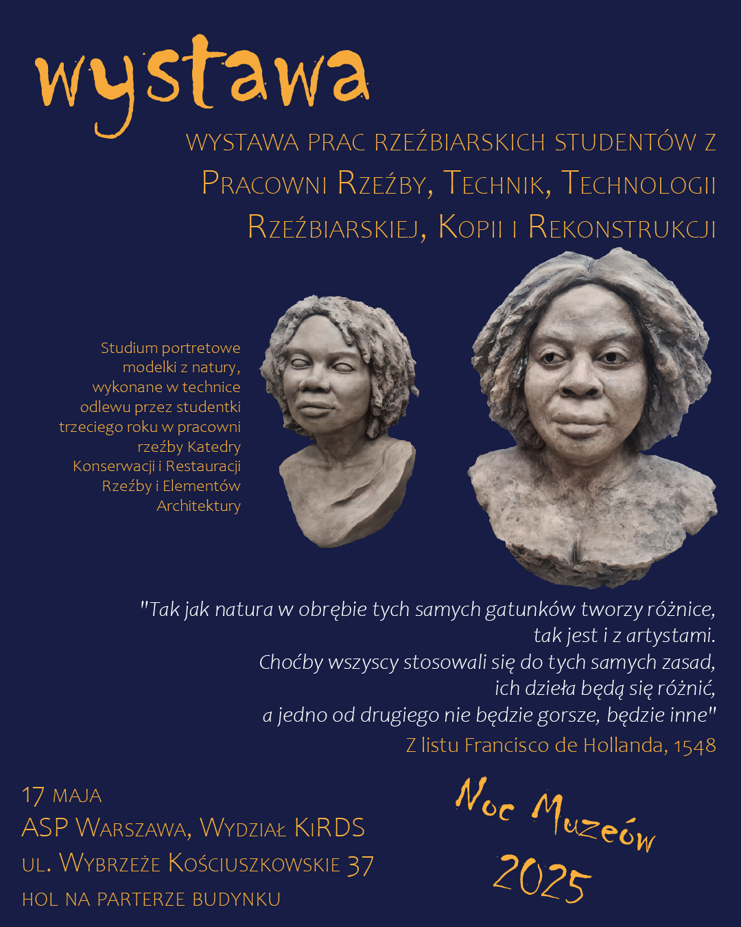 plakat wydarzenia, żółte litery na granatowym tle