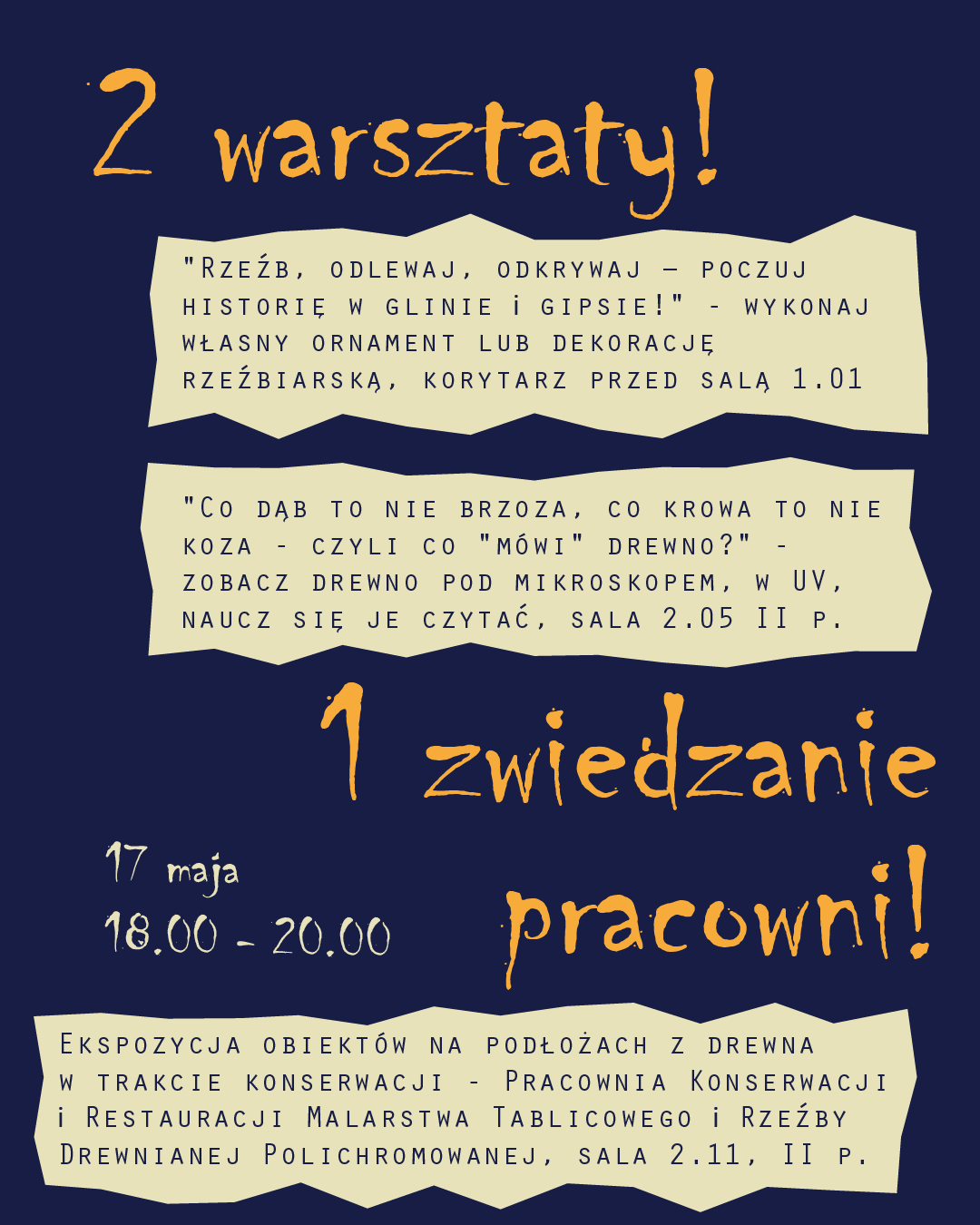 plakat wydarzenia, żółte litery na granatowym tle