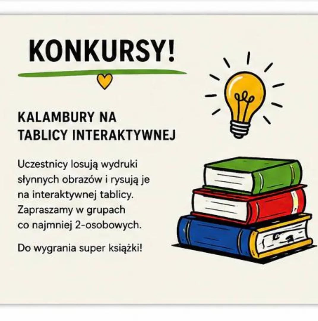Grafiki promują „Tydzień Bibliotek” organizowany przez bibliotekę Wydziału Konserwacji i Restauracji Dzieł Sztuki ASP w Warszawie. Plakaty utrzymane są w jasnej kolorystyce z zielonymi, żółtymi, czerwonymi i niebieskimi akcentami oraz ilustracjami książek, filiżanki kawy, żarówki i dekoracyjnych motywów roślinnych. Materiały informują o wydarzeniach odbywających się w dniach 11–14 maja 2026 roku, m.in. wystawie akwareli, spotkaniach i dyskusjach dotyczących konserwacji oraz historii sztuki, a także konkursach i aktywnościach dla studentów, wykładowców i gości spoza uczelni. Na plakatach znajdują się także dane kontaktowe biblioteki oraz hasła zachęcające do odwiedzin i udziału w wydarzeniach.
